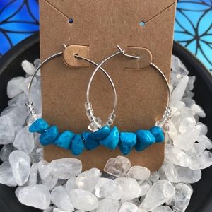 Blue Turquoise Crystal Hoop Earrings